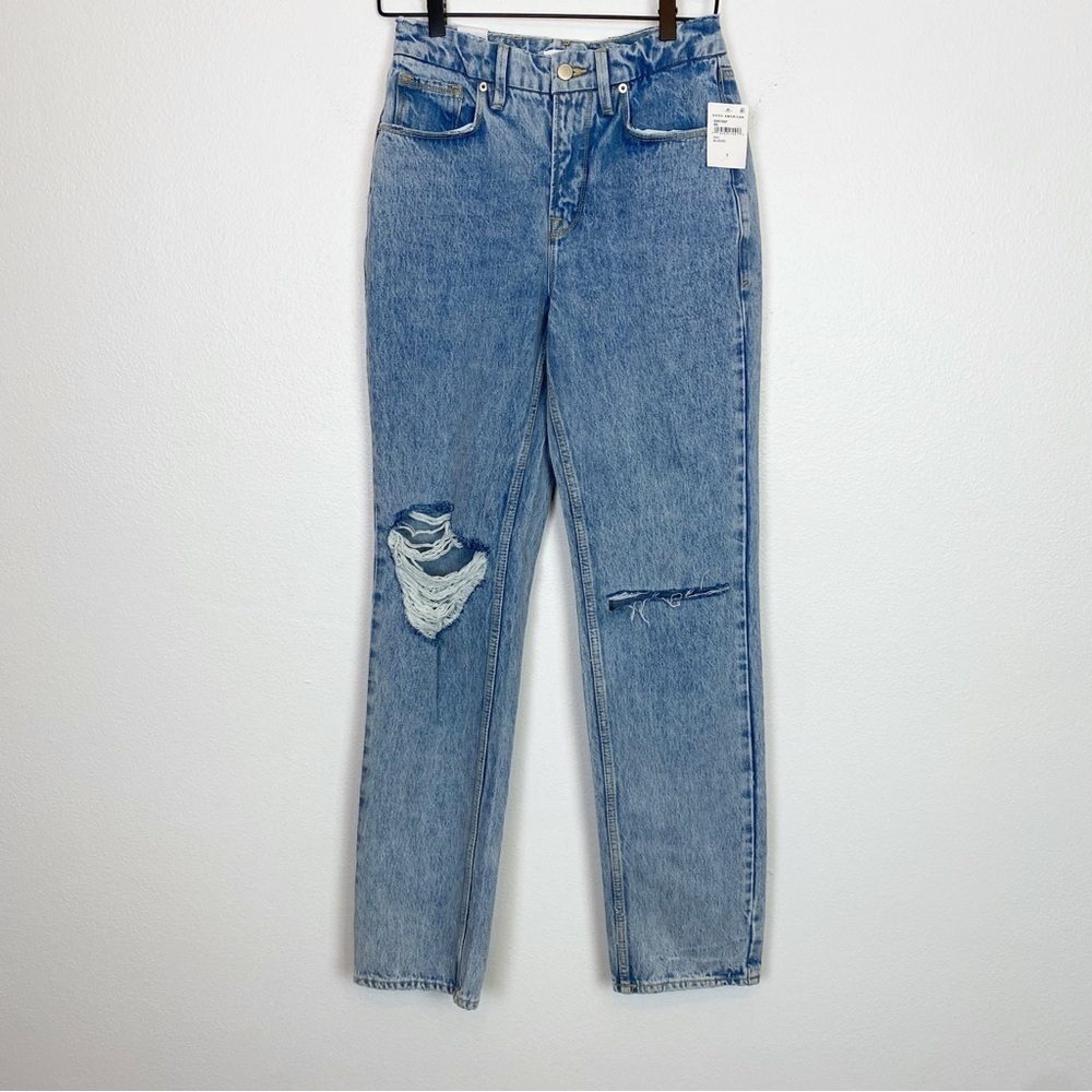 Good American Good '90s Ripped High Waist Relaxed Jeans GNIC999T Blue953 - Picture 5 of 10